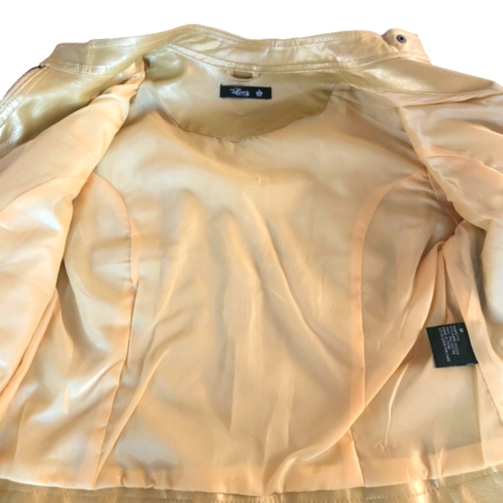 The Liberty Collection Women's Vegan Zip Up Leather Solid Gold Jacket - Picture 13 of 16